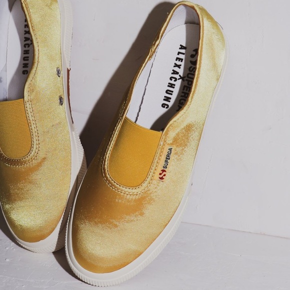 SUPERGA X ALEXA CHUNG MUSTARD SATIN SHOES - Picture 1 of 7